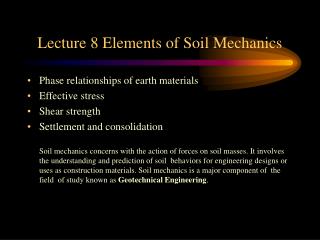 Lecture 8 Elements of Soil Mechanics