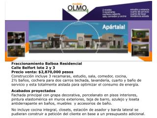 Fraccionamiento Balboa Residencial Calle Belfort lote 2 y 3 Precio venta: $ 2,870,000 pesos