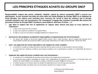 LES PRINCIPES ÉTHIQUES ACHATS DU GROUPE SNCF