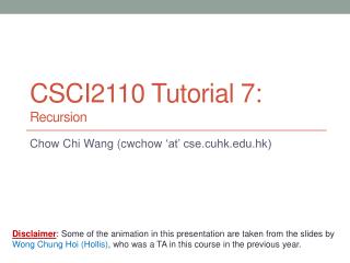 CSCI2110 Tutorial 7: Recursion