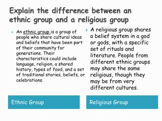 Explain the difference between an ethnic group and a religious group