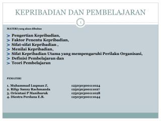 KEPRIBADIAN DAN PEMBELAJARAN