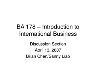 BA 178 – Introduction to International Business