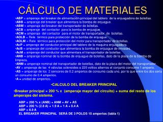 CÁLCULO DE MATERIALES