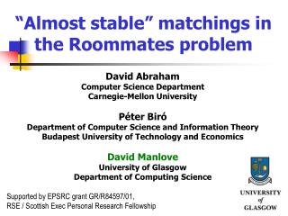 “Almost stable” matchings in the Roommates problem