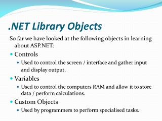 .NET Library Objects