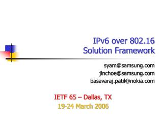 IPv6 over 802.16 Solution Framework