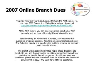2007 Online Branch Dues