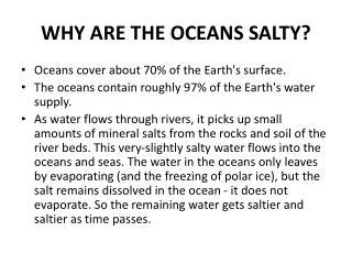 WHY ARE THE OCEANS SALTY?