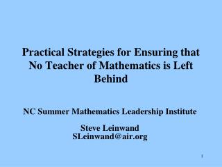 Practical Strategies for Ensuring that No Teacher of Mathematics is Left Behind