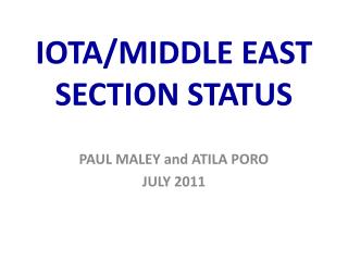 IOTA/MIDDLE EAST SECTION STATUS