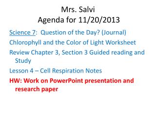Mrs. Salvi Agenda for 11/20/2013