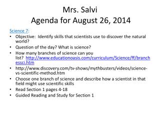 Mrs. Salvi Agenda for August 26, 2014