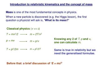 Introduction to relativistic kinematics and the concept of mass