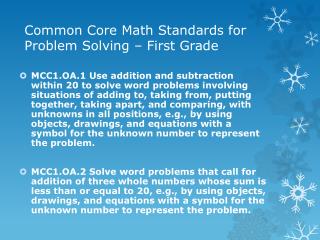Common Core Math Standards for Problem Solving – First Grade