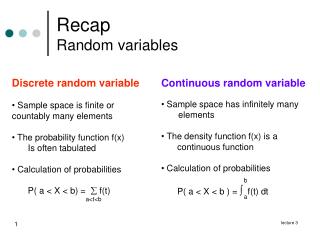 Recap Random variables