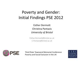 Poverty and Gender: Initial Findings PSE 2012