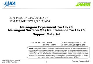 Marangoni Experiment Inc19/20 Marangoni Surface(MS) Maintainance Inc19/20 Support Material