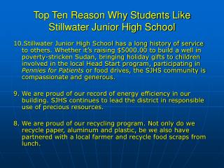 Top Ten Reason Why Students Like Stillwater Junior High School