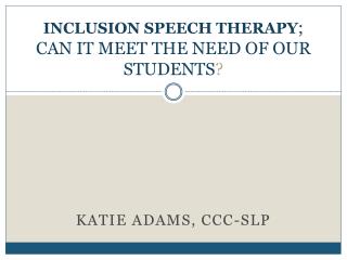 IN CLUSION SPEECH THERAPY ; CAN IT MEET THE NEED OF OUR STUDENTS ?