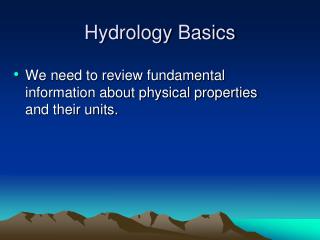 Hydrology Basics