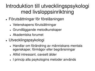 Introduktion till utvecklingspsykologi med livsloppsinriktning