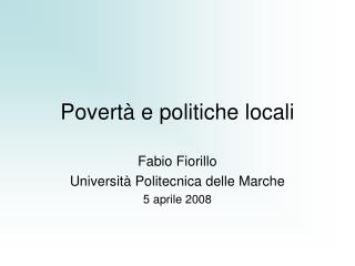 Povertà e politiche locali