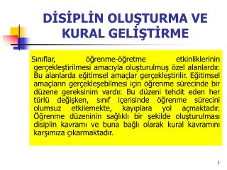 DİSİPLİN OLUŞTURMA VE KURAL GELİŞTİRME