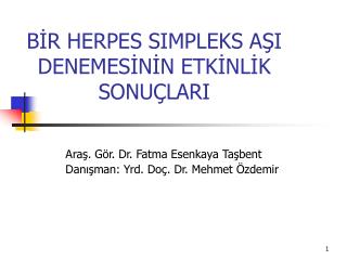 BİR HERPES SIMPLEKS AŞI DENEMESİNİN ETKİNLİK SONUÇLARI