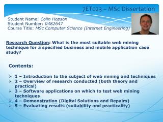 Contents: 1 – Introduction to the subject of web mining and techniques