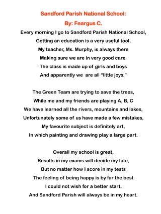 Sandford Parish National School: By: Feargus C.