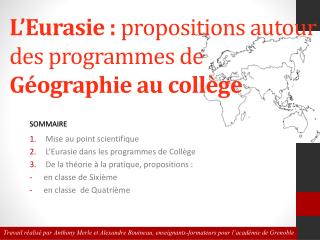 L’Eurasie : propositions autour des programmes de Géographie au collège