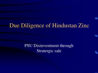 Due Diligence of Hindustan Zinc