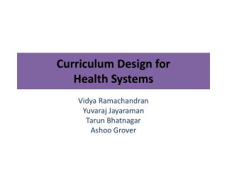 Curriculum Design for Health Systems