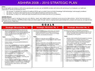 ASHHRA 2008 – 2010 STRATEGIC PLAN
