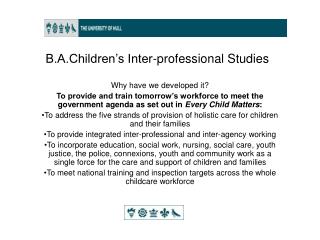 B.A.Children’s Inter-professional Studies