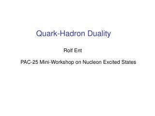 Quark-Hadron Duality