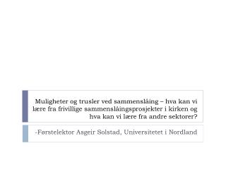 -Førstelektor Asgeir Solstad, Universitetet i Nordland