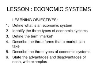 LESSON : ECONOMIC SYSTEMS