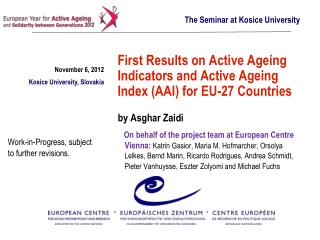 First Results on Active Ageing Indicators and Active Ageing Index (AAI) for EU-27 Countries