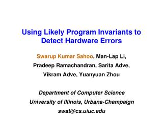 Using Likely Program Invariants to Detect Hardware Errors