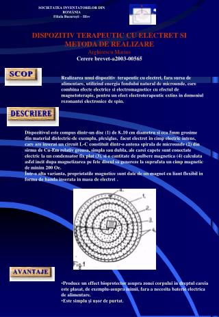 DISPOZITIV TERAPEUTIC CU ELECTRET SI METODA DE REALIZARE Arghirescu Marius
