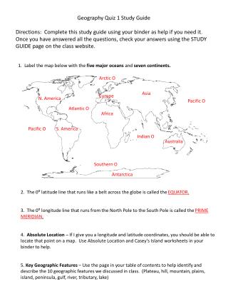 Geography Quiz 1 Study Guide