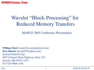 Wavelet “Block-Processing” for Reduced Memory Transfers
