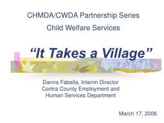 CHMDA/CWDA Partnership Series Child Welfare Services