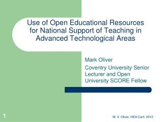 Mark Oliver Coventry University Senior Lecturer and Open University SCORE Fellow