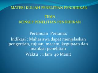 MATERI KULIAH PENELITIAN PENDIDIKAN