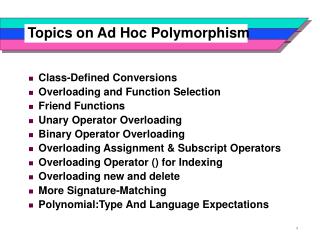 Topics on Ad Hoc Polymorphism