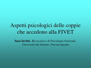 Aspetti psicologici delle coppie che accedono alla FIVET