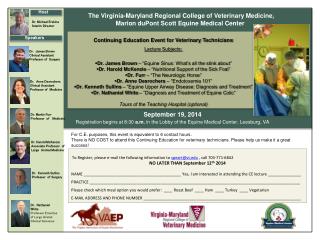 To Register, please e-mail the following information to speart@vt , call 703-771-6842